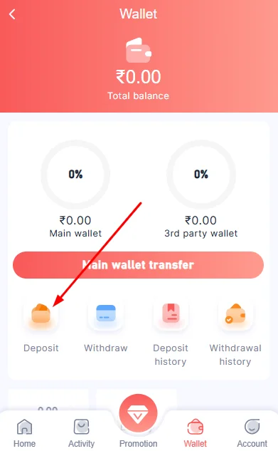 Select the deposit option